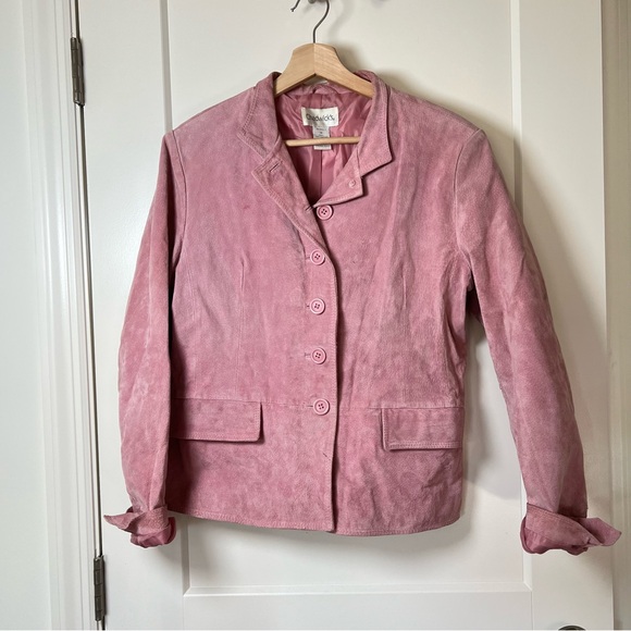 Chadwick 90s Light Soft Pastel Blush Pink Suede Leather Button-Up Jacket 🌸 - Picture 1 of 16